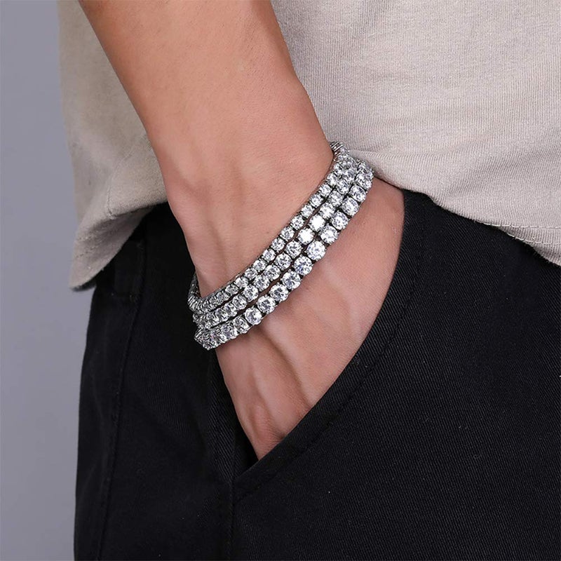 MDFUN 18k White Gold Plated 5.0 Cubic Zirconia Tennis Bracelet 7.5 inch for Men and Women - Image 3